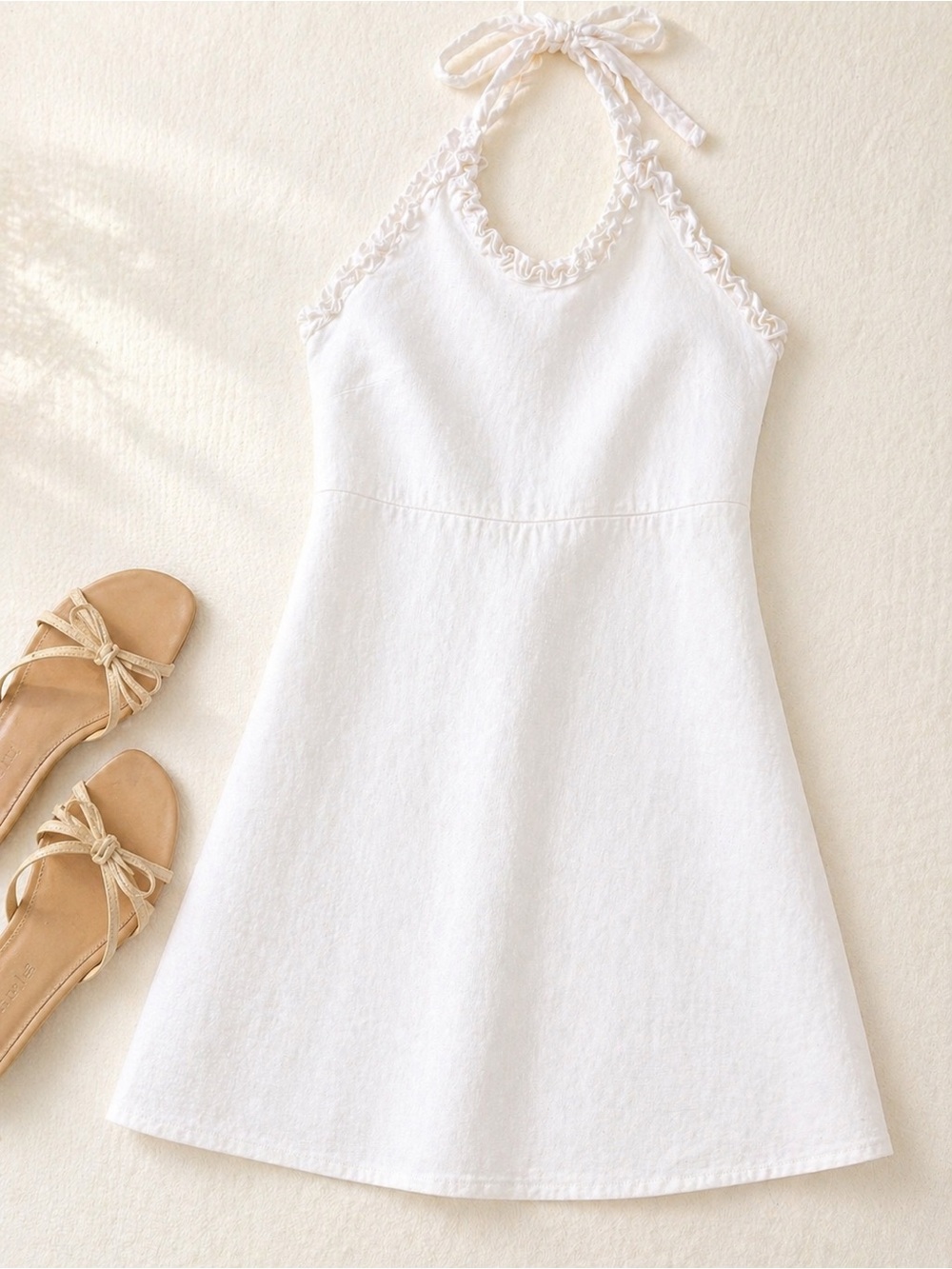 Abound White Linen Blend Halter Mini Dress Lightweight Summer